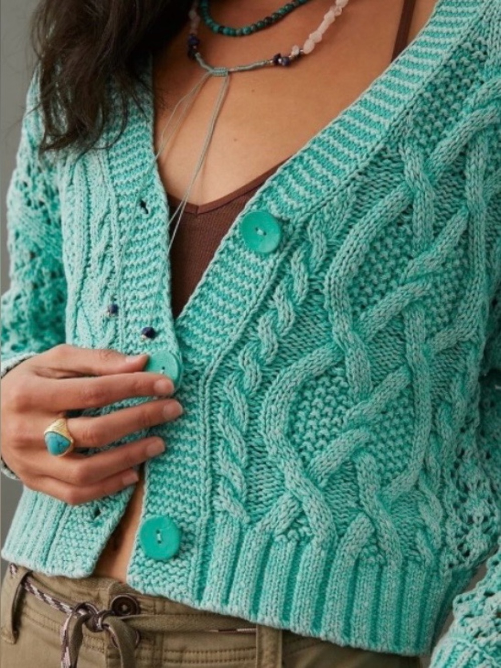 NWOT Anthropologie Pilcro Cropped Cable-Knit Cardigan Size XS
